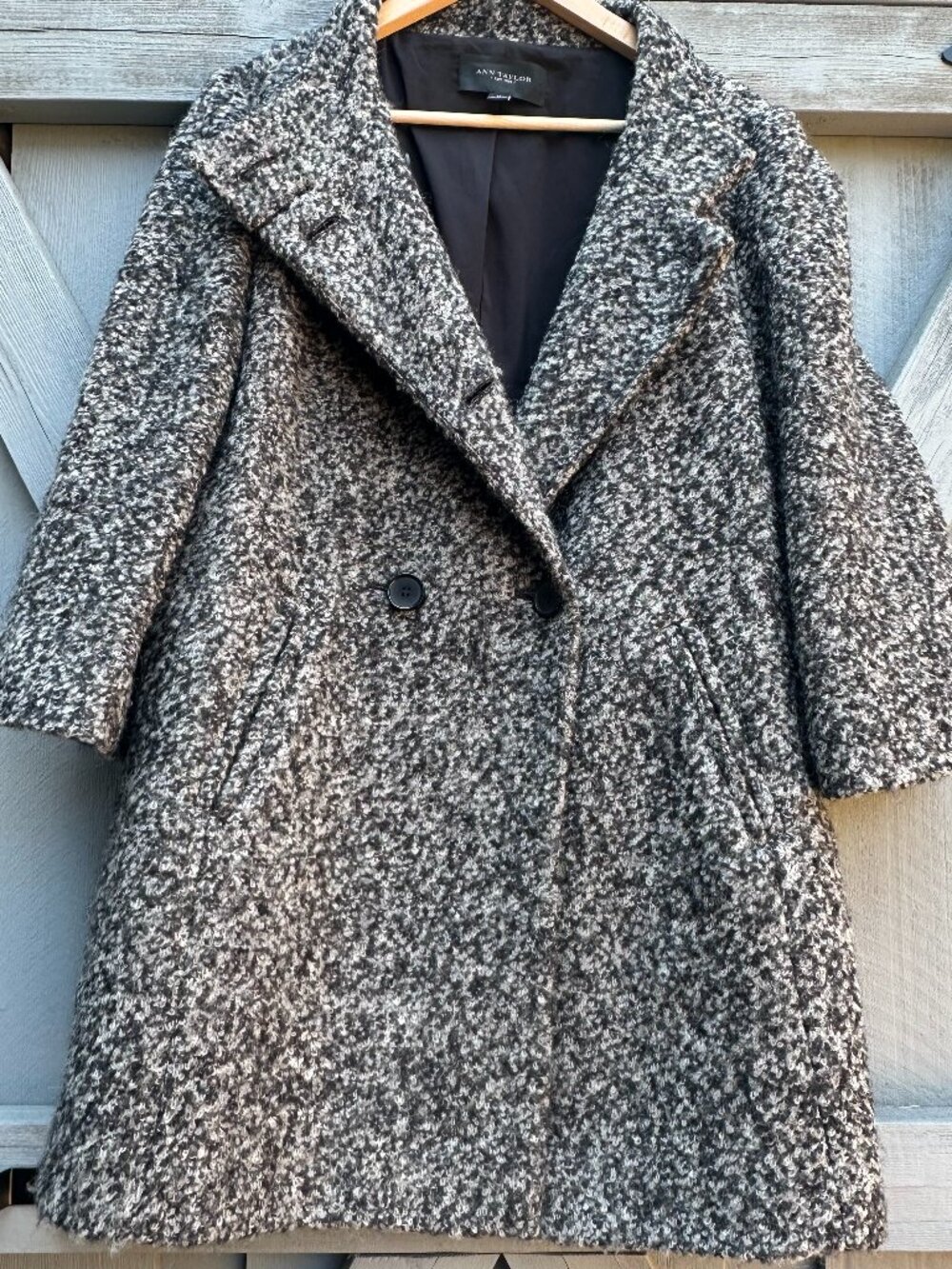 Ann Taylor Wool Blend Boucle Coat Women's Medium Gray Double Breasted Jacket